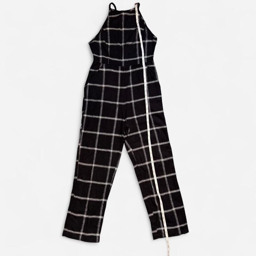 Urban Outfitters Black and White Plaid Linen High Neck Halter Jumpsuit Size US 4 - Picture 5 of 10